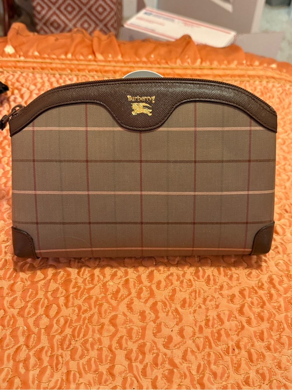 Burberry Brown and Tan Check Canvas Cosmetic Case
